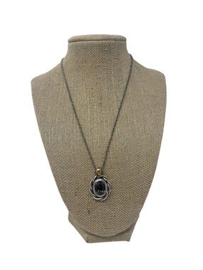 Silver Braided Necklace with Black Diamond Pendant